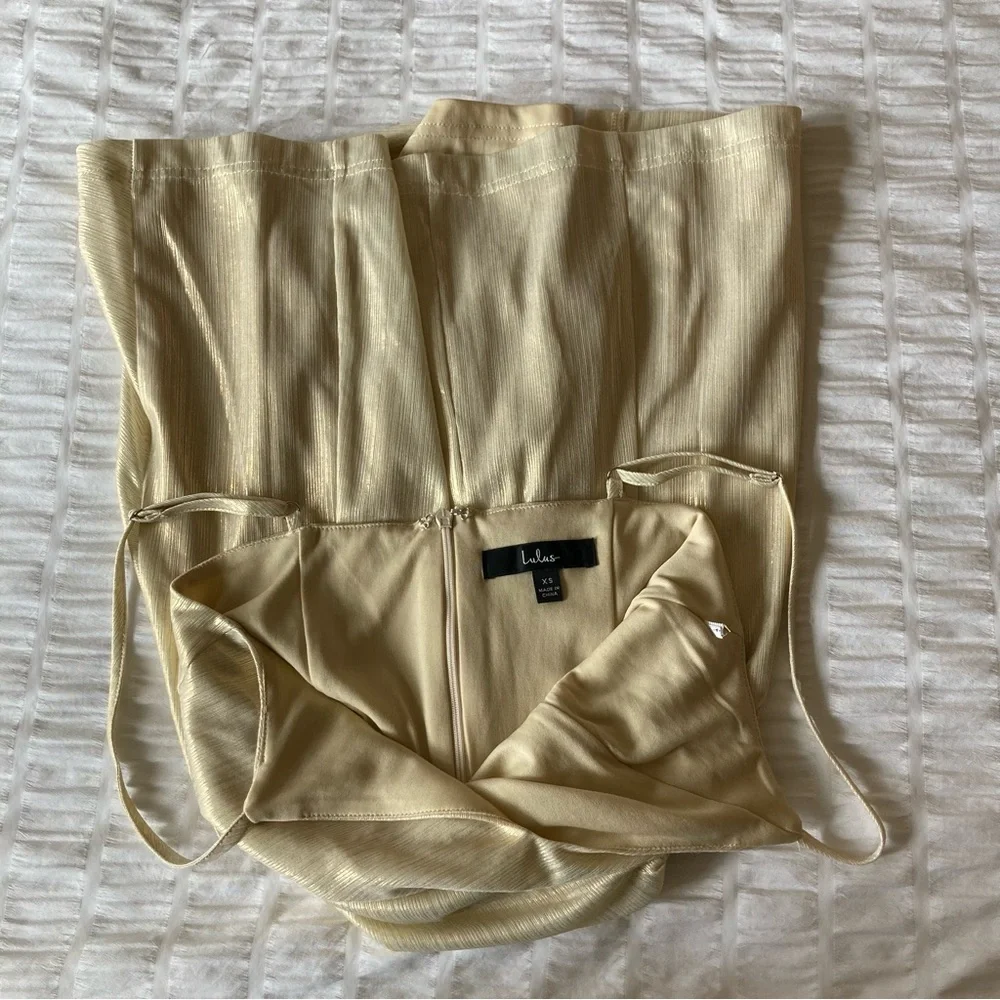 Gold Lulus Mini Ruched Dress - Picture 3 of 3